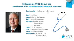 Invitation de l'AQDR pour une conférence sur l'Aide médicale à mourir à Rimouski